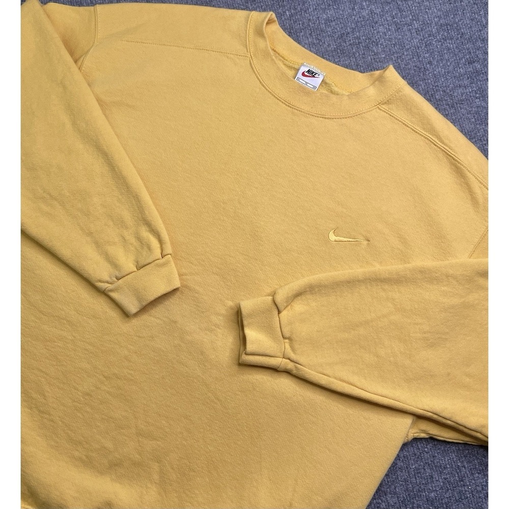 Vintage Nike Sweatshirt Men's XL‎ Yellow Swoosh Fleece Pullover Y2K